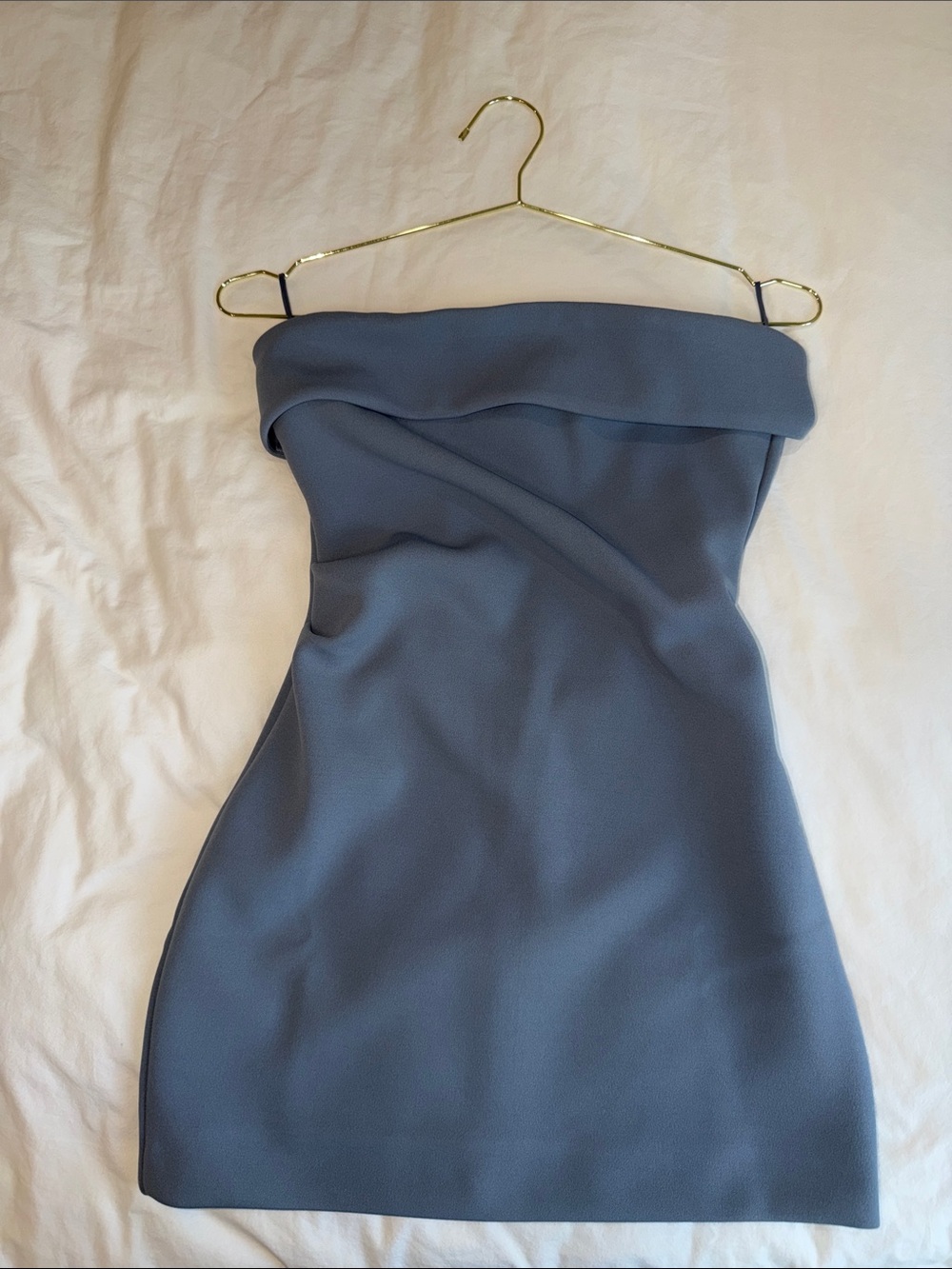 Babaton Slate Blue Strapless Fold-Over Mini Dress